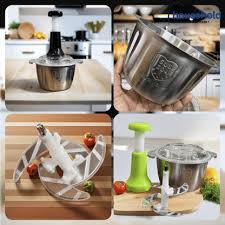 Best Quality Premium Stainless Steel 2L Hand Push Chopper – Multifunctional Meat & Vegetable Cutter with 4 Sharp Blades Portable Food Processor Bowl for Easy Kitchen Use