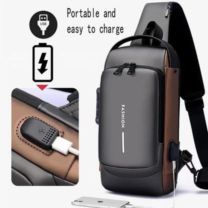 Imported Fashion Charging Anti-Theft | Sling Shoulder Bag, Waterproof with Password Lock | Crossbody Unisex Bag Chest Bag - Black
