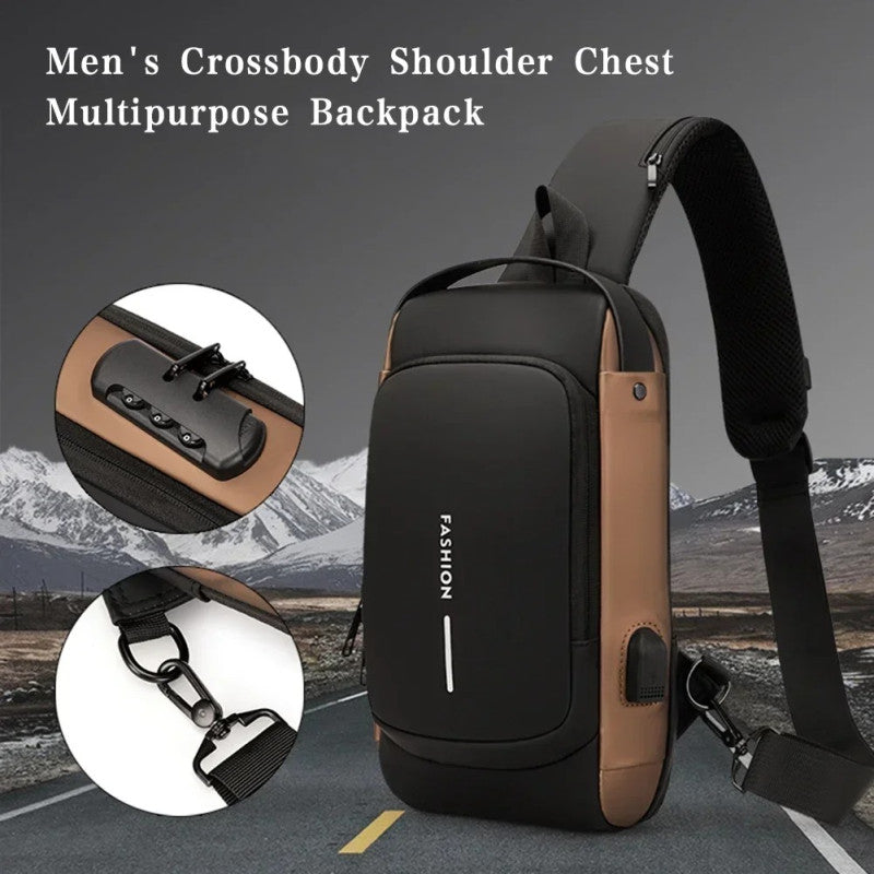 Imported Fashion Charging Anti-Theft | Sling Shoulder Bag, Waterproof with Password Lock | Crossbody Unisex Bag Chest Bag - Black