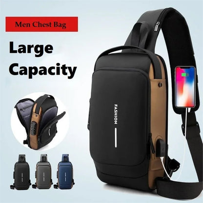 Imported Fashion Charging Anti-Theft | Sling Shoulder Bag, Waterproof with Password Lock | Crossbody Unisex Bag Chest Bag - Black