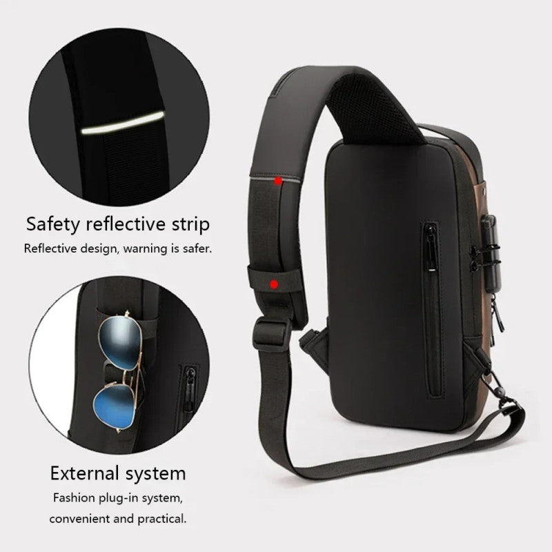 Imported Fashion Charging Anti-Theft | Sling Shoulder Bag, Waterproof with Password Lock | Crossbody Unisex Bag Chest Bag - Black