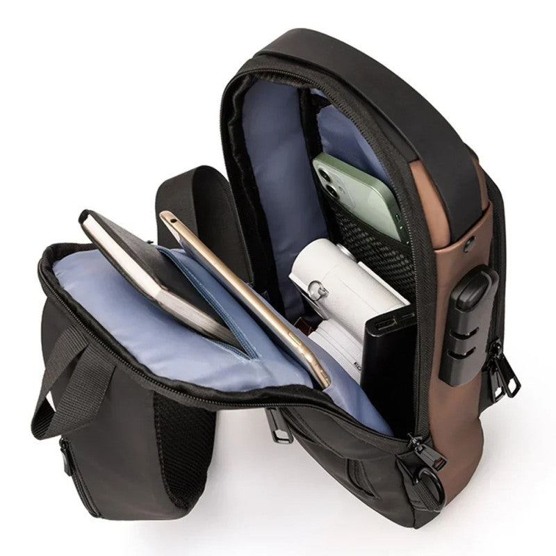 Imported Fashion Charging Anti-Theft | Sling Shoulder Bag, Waterproof with Password Lock | Crossbody Unisex Bag Chest Bag - Black
