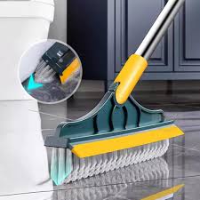 Bathroom Cleaning Brush with Wiper 2 in 1 Tiles Cleaning | 2 in 1 Cleaning Brush Long Handle Removable Wiper for rooms, washroom