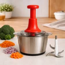Best Quality Premium Stainless Steel 2L Hand Push Chopper – Multifunctional Meat & Vegetable Cutter with 4 Sharp Blades Portable Food Processor Bowl for Easy Kitchen Use