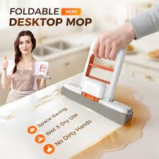 Foldable Desktop Mop | Mini Sponge Mop | Portable Mini Self Squeezing Wet Dry Mop for Bathroom & Kitchen