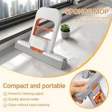 Foldable Desktop Mop | Mini Sponge Mop | Portable Mini Self Squeezing Wet Dry Mop for Bathroom & Kitchen