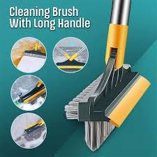 Bathroom Cleaning Brush with Wiper 2 in 1 Tiles Cleaning | 2 in 1 Cleaning Brush Long Handle Removable Wiper for rooms, washroom