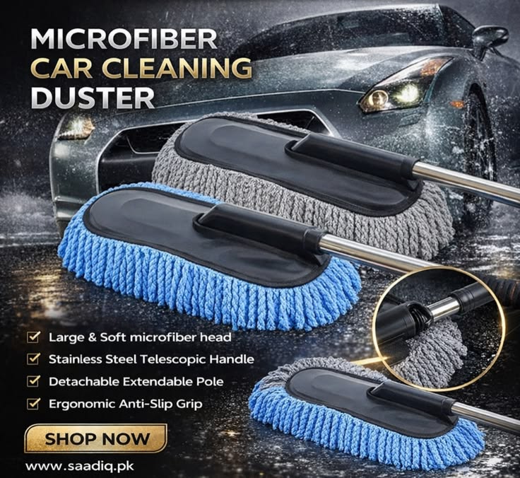 Car Wash Cleaning Brush Duster Dust Wax Mop Microfiber Telescoping Tool For Vehicle Exterior And Interior Cleaning