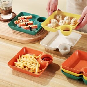 4 Pcs Snack Plate Set | Clear Plastic Dinner Plates, Condiment Containers & Serving Trays | Random Colour